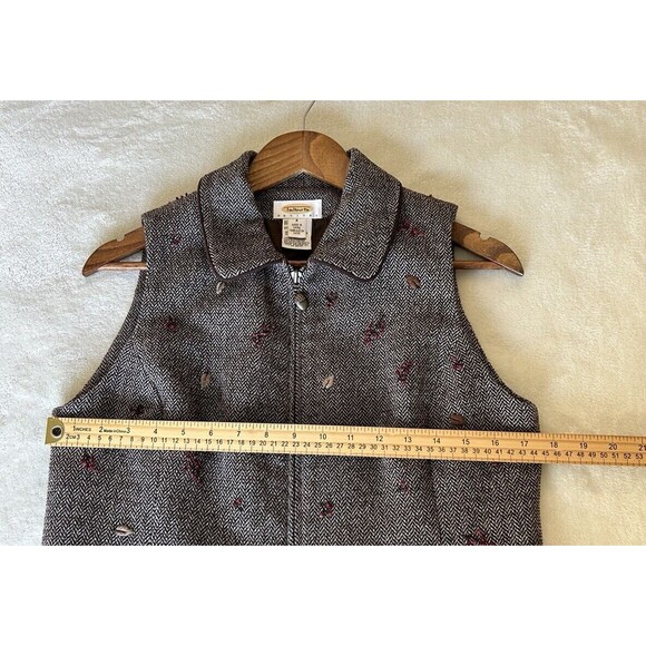 Talbots Vest Petite Small Zip Up Wool Blend Herringbone Leaves Acorn Preppy - Picture 9 of 11